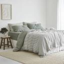 French Flax Linen Double Sided Quilt Cover in Sage/Sage Stripe by I Love Linen - King