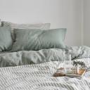 French Flax Linen Double Sided Quilt Cover in Sage/Sage Stripe by I Love Linen - King