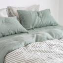 French Flax Linen Double Sided Quilt Cover in Sage/Sage Stripe by I Love Linen - King