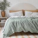 French Flax Linen Double Sided Quilt Cover in Sage/Sage Stripe by I Love Linen - King