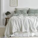 French Flax Linen Double Sided Quilt Cover in Sage/Sage Stripe by I Love Linen - King