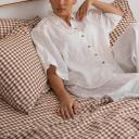 French Flax Linen Sheet Set in Cocoa Gingham by I Love Linen - King Single x One Size