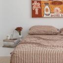 French Flax Linen Sheet Set in Cocoa Gingham by I Love Linen - King Single x One Size