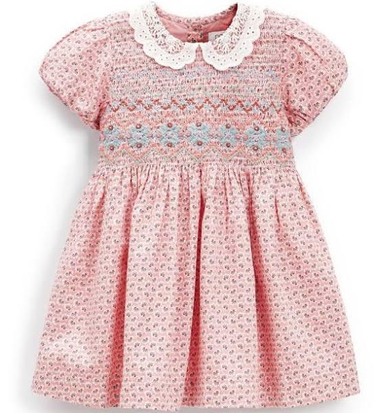 Girls Next Printed Lace Collar Shirred Cotton Dress (3mths-8yrs) - Pink