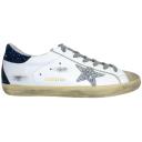 Golden Goose Women's Sneaker White & Dark Blue Glitter-Heel Super-Star Leather Sneaker 39
