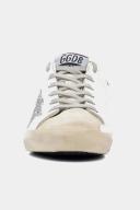 Golden Goose Women's Sneaker White & Dark Blue Glitter-Heel Super-Star Leather Sneaker 39