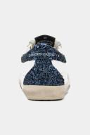 Golden Goose Women's Sneaker White & Dark Blue Glitter-Heel Super-Star Leather Sneaker 39
