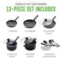Greenlife Soft Grip Diamond Healthy Ceramic Nonstick 13 Piece Cookware Pots and Pans Set PFAS-Free Dishwasher Safe Black