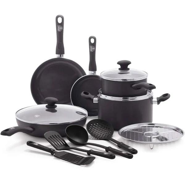 Greenlife Soft Grip Diamond Healthy Ceramic Nonstick 13 Piece Cookware Pots and Pans Set PFAS-Free Dishwasher Safe Black
