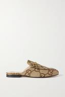 Gucci Princetown Horsebit-detailed Leather-Trimmed Canvas-jacquard Slippers - Women - Beige Flat Shoes - IT38.5