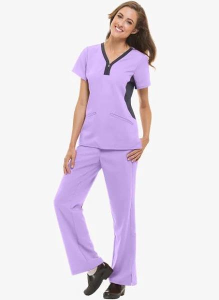 Healing Hands Purple Label Jessi Women's 3-Pocket Stretch Y-Neck Scrub Top in Soft Lilac | Size 3x Polyester/rayon/spandex