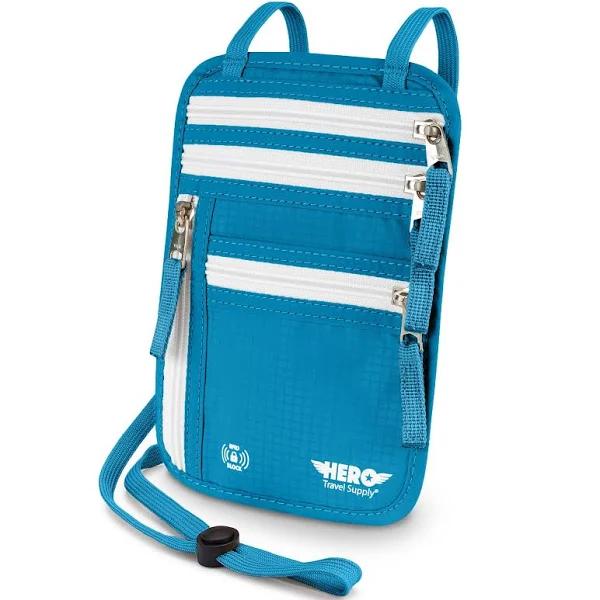 Hero Neck Wallet – RFID Blocking Passport Holder – Easy to Conceal Travel Pouch, Aqua, Compact