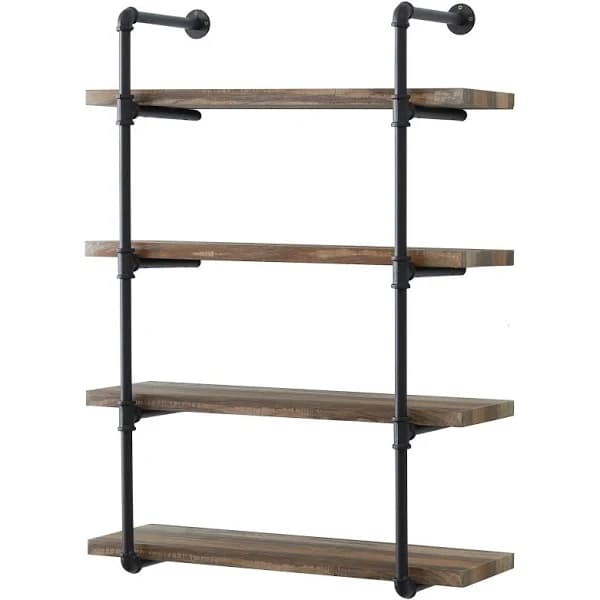 IHOMDEC 4 Tier Industrial Pipe Wall Shelf Retro Brown
