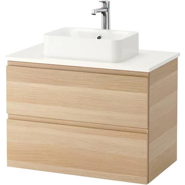 IKEA - GODMORGON/TOLKEN / HÖRVIK Wsh-stnd W countrtop 45X32 wsh-bsn, White Stained Oak Effect 82x49x72 cm