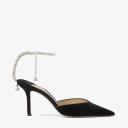 Jimmy Choo, Saeda 85 embellished velvet pumps, Women, Black, childSizeHarmonized, Pumps, Leather