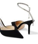 Jimmy Choo, Saeda 85 embellished velvet pumps, Women, Black, childSizeHarmonized, Pumps, Leather