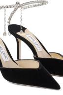 Jimmy Choo, Saeda 85 embellished velvet pumps, Women, Black, childSizeHarmonized, Pumps, Leather