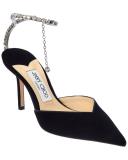 Jimmy Choo, Saeda 85 embellished velvet pumps, Women, Black, childSizeHarmonized, Pumps, Leather