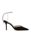 Jimmy Choo, Saeda 85 embellished velvet pumps, Women, Black, childSizeHarmonized, Pumps, Leather