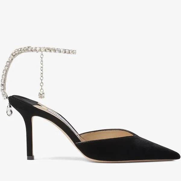 Jimmy Choo, Saeda 85 embellished velvet pumps, Women, Black, childSizeHarmonized, Pumps, Leather