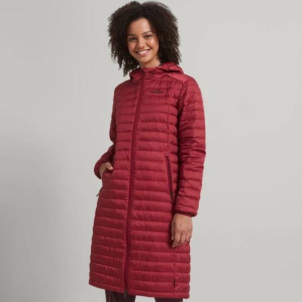 Kathmandu Heli Women Longline Down Puffer Hooded Jacket Warm Outdoor Winter Coat Women's Basic Jacket - Red Rhubarb Size Small - AfterPay & zipPay
