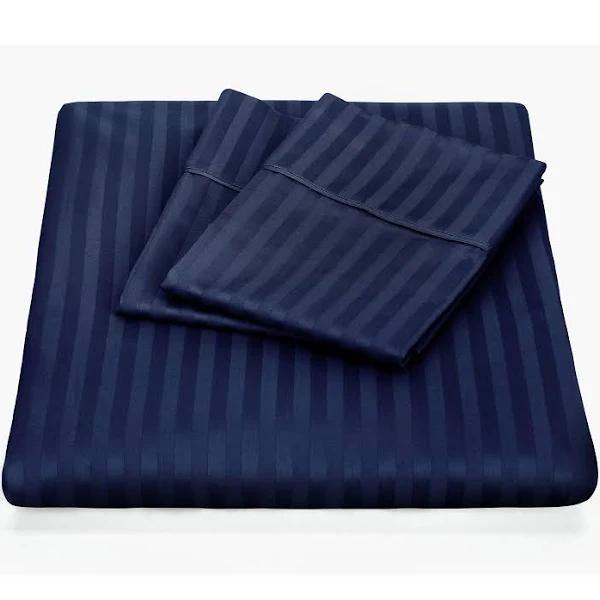 Kensington 1200 Thread Count 100% Egyptian Cotton Sheet Set Stripe Hotel Grade - Single - Navy