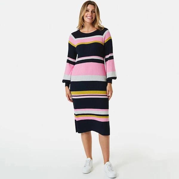 Kmart True Knit Crew Neck Rib Midi Dress-Mix Stripe Size: 10