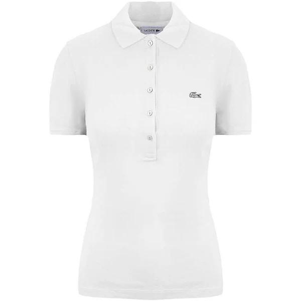 Lacoste Slim Fit Short Sleeve Collared White Womens Polo Shirt PF7845_001 Cotton - Size 8 UK