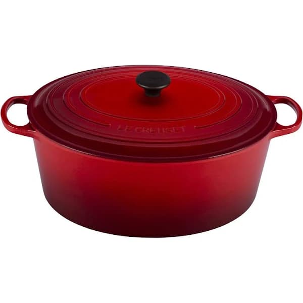 Le Creuset Signature Enamelled Cast-Iron Oval French (Dutch) Oven, 14.7l, Cerise (Cherry Red) | Cookware