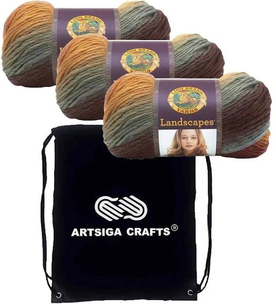Lion Brand Knitting Yarn Landscapes Desert Spring 3-Skein Factory Pack (Same Dye Lot) 545-204 Bundle with 1 Artsiga Crafts Project Bag