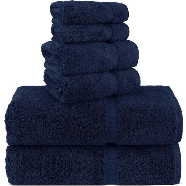 Luxury Spa and Hotel Quality Premium Turkish Cotton 6-piece Towel Set (2 x Bath Towels, 2 x Hand Towels, 2 x Washcloths, Navy)