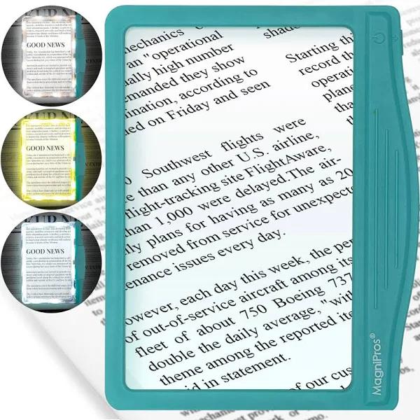 MagniPros 5x Large Ultra Bright Led Page Magnifier With Anti-Glare & Dimmable LEDs (3 Lighting Modes To Relieve Eye Strain)-Ideal For Reading Small