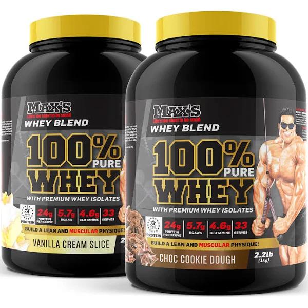 Max's Protein - Twin Pack - 100% Whey Protein, 33 Serves (2.2lb) (1kg) / Banana Cream Pie / Banana Cream Pie