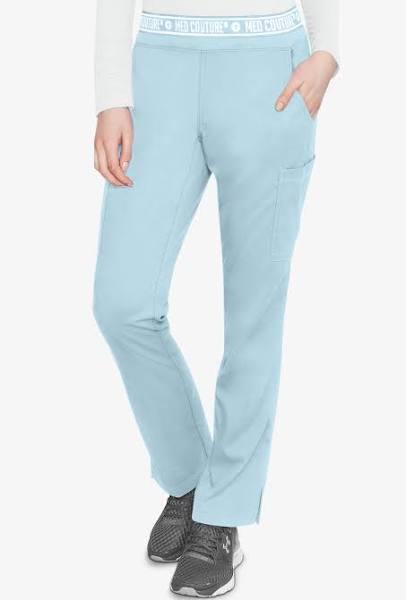 Med Couture Touch Women's 7-Pocket Stretch Logo Elastic Double Cargo Yoga Scrub Pants in Periwinkle | Size S Polyester/rayon/spandex