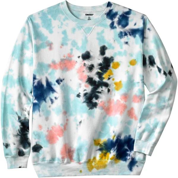 Men's Big & Tall Fleece Crewneck Sweatshirt by KingSize in Cool Blue Marble (Size 4XL)