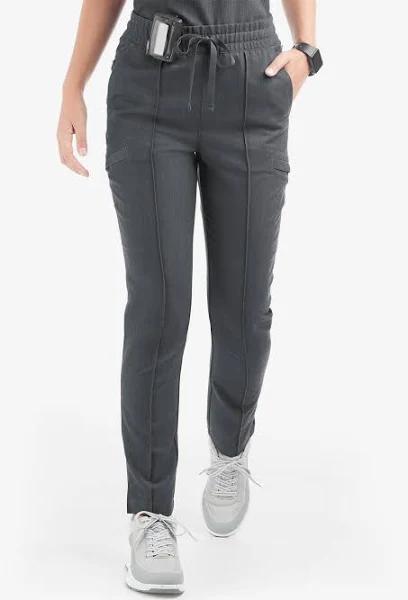 Movement by Butter-Soft Capricorn Women’s 7-Pocket Skinny Pintuck Scrub Pants - Petite in Charcoal Heather | Size 2x Polyester/rayon/spandex