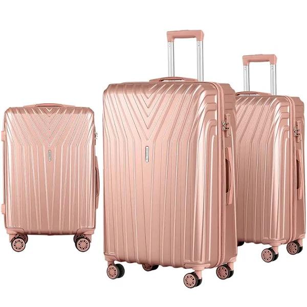 My Best Buy - Wanderlite 3pc Luggage 20'' 24'' 28'' Trolley Suitcase Sets Travel TSA Hard Case Lightweight Pink- Free Postage