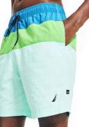 Nautica Men's Board Short Mint & Spinner Blue Color Block Quick-dry Drawstring Swim Trunks L