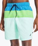 Nautica Men's Board Short Mint & Spinner Blue Color Block Quick-dry Drawstring Swim Trunks L