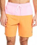 Nautica Men's Board Short Orange & Highlight Pink Color Block Quick-dry Drawstring Swim Trunks L