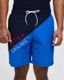 Nautica Men's Board Short Orange & Highlight Pink Color Block Quick-dry Drawstring Swim Trunks L