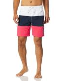 Nautica Men's Board Short Orange & Highlight Pink Color Block Quick-dry Drawstring Swim Trunks L