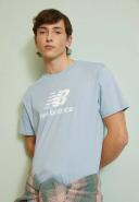 New Balance Essentials Stacked Logo Cotton Short Sleeve T-Shirt Light Blue White - XXL