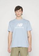 New Balance Essentials Stacked Logo Cotton Short Sleeve T-Shirt Light Blue White - XXL