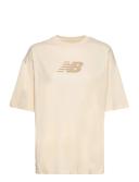 New Balance Women's Essentials Stacked Logo Cotton Oversized T-Shirt Team Cream - Size 2XL