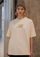 New Balance Women's Essentials Stacked Logo Cotton Oversized T-Shirt Team Cream - Size 2XL