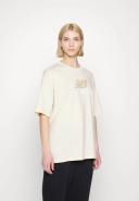 New Balance Women's Essentials Stacked Logo Cotton Oversized T-Shirt Team Cream - Size 2XL