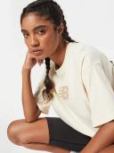 New Balance Women's Essentials Stacked Logo Cotton Oversized T-Shirt Team Cream - Size L