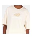New Balance Women's Essentials Stacked Logo Cotton Oversized T-Shirt Team Cream - Size L