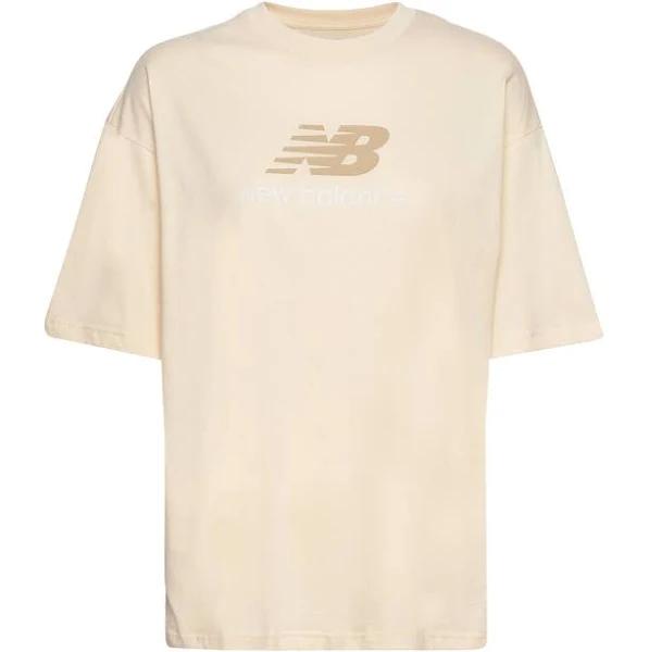 New Balance Women's Essentials Stacked Logo Cotton Oversized T-Shirt Team Cream - Size XL